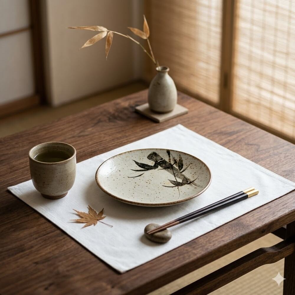 Vintage Japanese Studio Pottery Bamboo Plates Set 3 Mid-Century Organic Modern